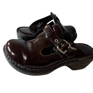 New $125  Born Della Womens 7 Chocolate Brown Patent Leather Mule Clogs Boho Y2k